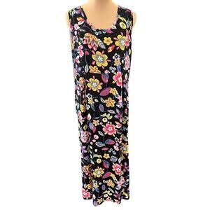 Dressing Clio SZ L Vintage 90s Sleeveless Pleated Dark Floral Rayon Maxi Dress